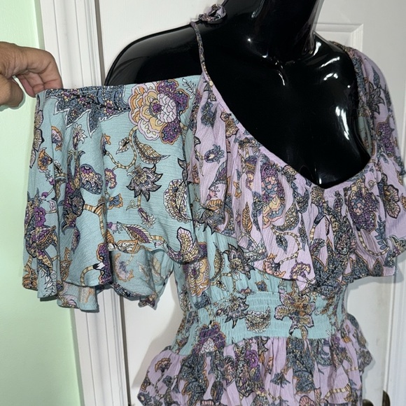 Aveology by Avenue Blue&Lavender Floral Ruffle Maxi Dress Summer Wedding Size 18 - Picture 3 of 11